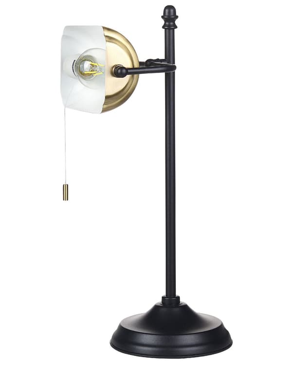 Bordslampa Guld och Svart Metallbas Skärm Justerbar Dragknapp Retro Stil Hemmakontor Belysning
