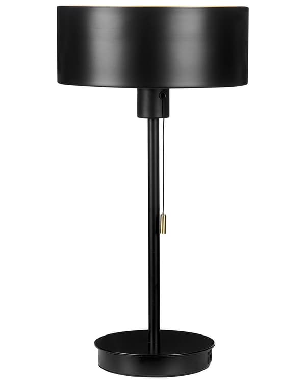 Bordslampa Svart Järn Konskärm USB-ingång med Dragknapp Kontor Arbetsrum Funktion Modern