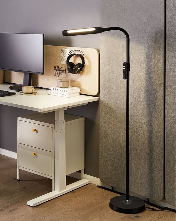 Golvlampa LED Svart Syntetmaterial 160 cm Dimmer Fjärrkontroll Modern Belysning Hemmakontor