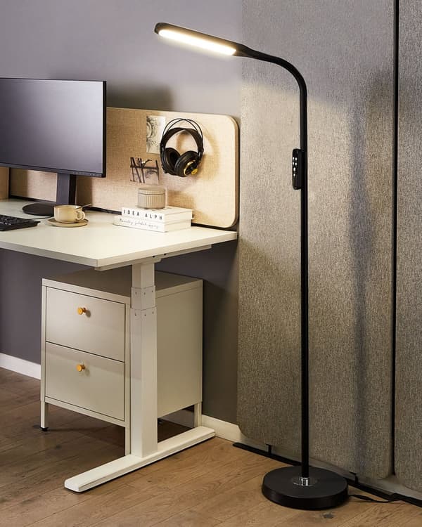 Golvlampa LED Svart Syntetmaterial 160 cm Dimmer Fjärrkontroll Modern Belysning Hemmakontor