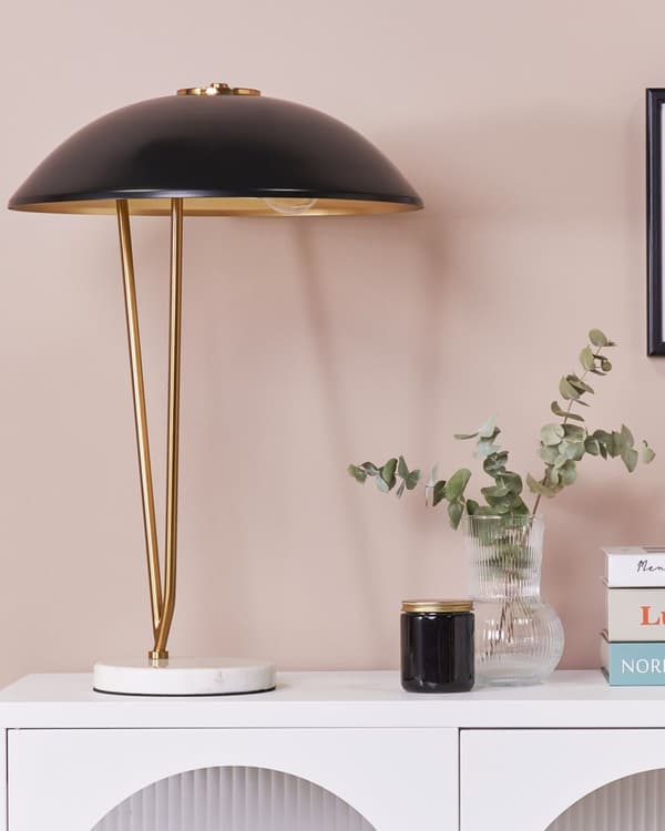 Bordslampa Svart och guld Marmorbas Järnskärm Kontor Studie Modern