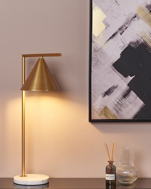 Bordslampa Guld Marmor Bas Konformad Skärm Kontor Arbetsrum Modern