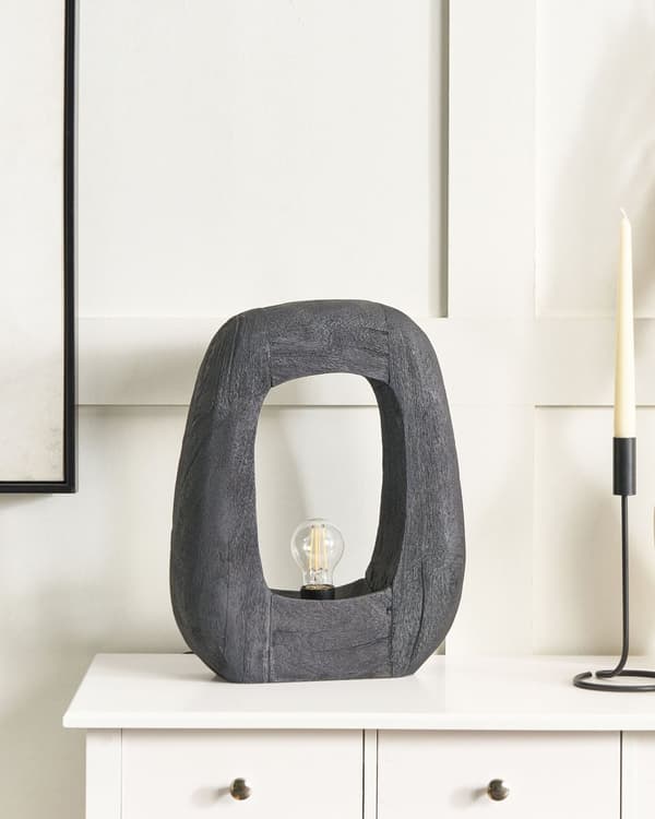 Bordslampa Svart Träbas Öppen Skärm Oregelbunden Form Vardagsrum Sovrum Modernt Modernt