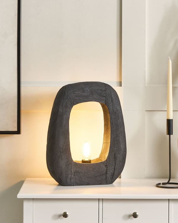 Bordslampa Svart Träbas Öppen Skärm Oregelbunden Form Vardagsrum Sovrum Modernt Modernt