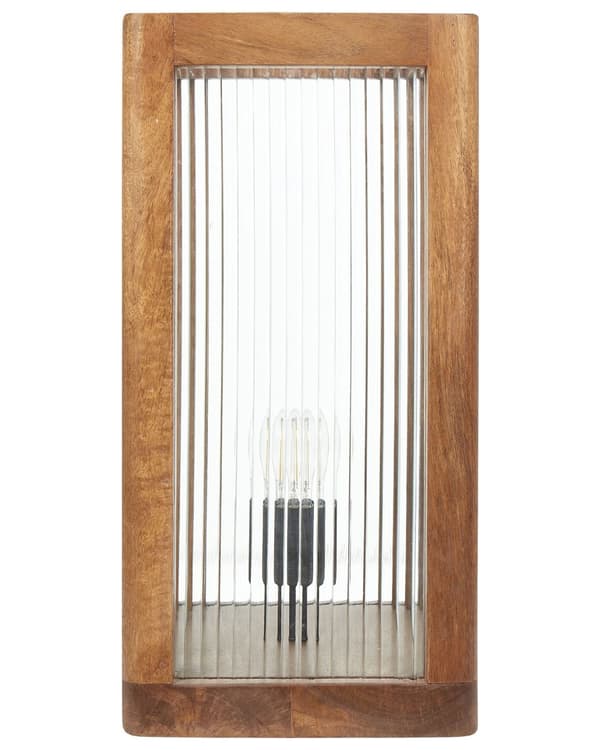 Bordslampa Ljust Mangoträ med Glaspaneler Industriell Design Modern Heminredning Belysning Vardagsrum Sovrum Hall
