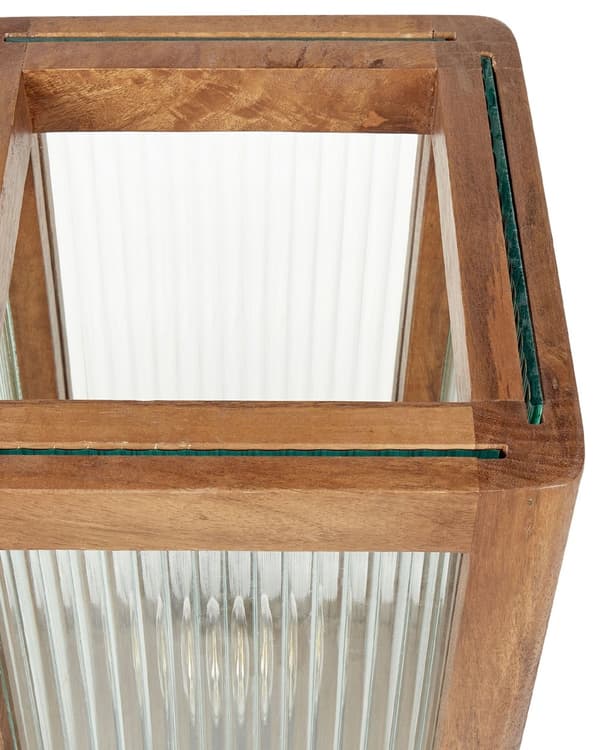 Bordslampa Ljust Mangoträ med Glaspaneler Industriell Design Modern Heminredning Belysning Vardagsrum Sovrum Hall