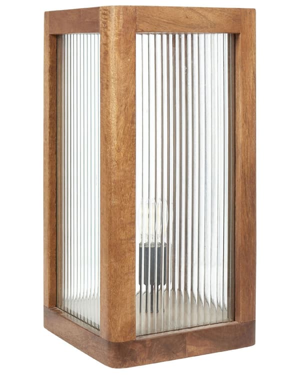 Bordslampa Ljust Mangoträ med Glaspaneler Industriell Design Modern Heminredning Belysning Vardagsrum Sovrum Hall