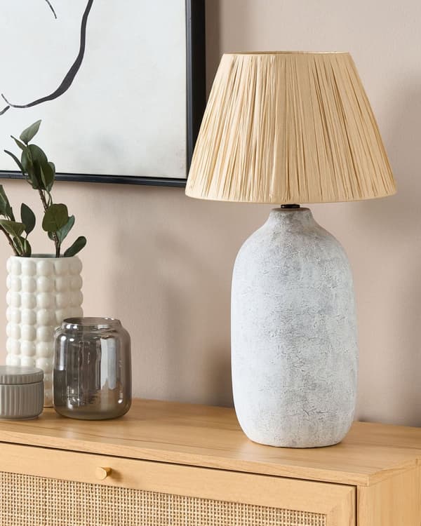 Bordslampa Grå Keramik 56 cm Naturlig Konformad Pappersskärm Sängbord Vardagsrum Sovrum Belysning