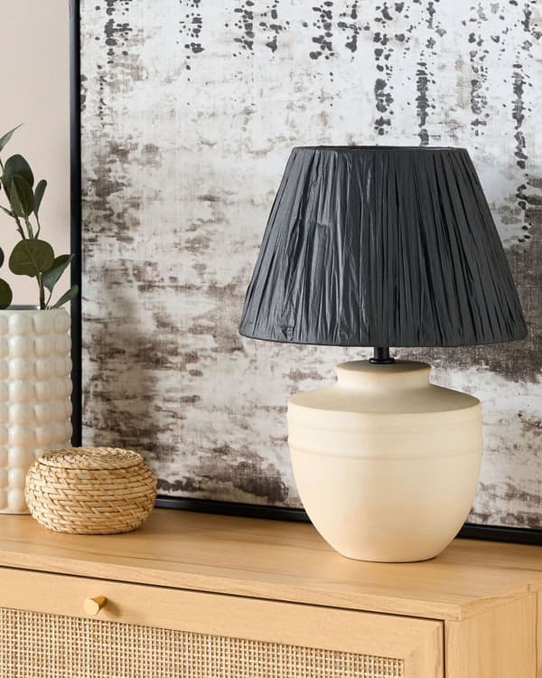 Bordslampa Beige Keramik 44 cm Svart Pappersskärm Sängbord Vardagsrum Sovrum Belysning