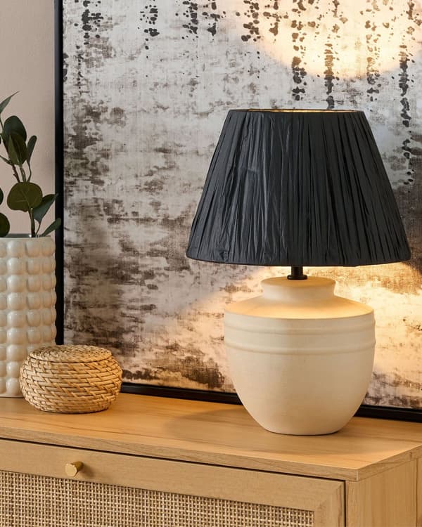 Bordslampa Beige Keramik 44 cm Svart Pappersskärm Sängbord Vardagsrum Sovrum Belysning
