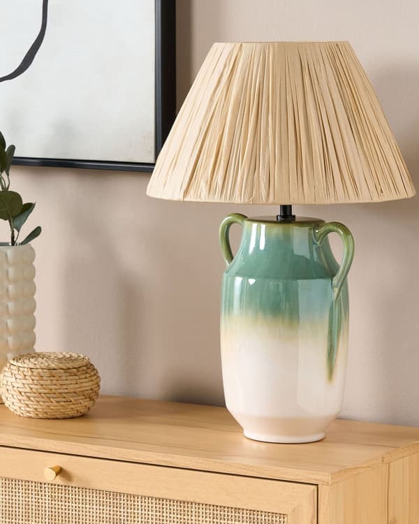 Bordslampa Grön och Vit Keramik 53 cm Naturlig Pappersskärm Sängbord Vardagsrum Sovrum Belysning