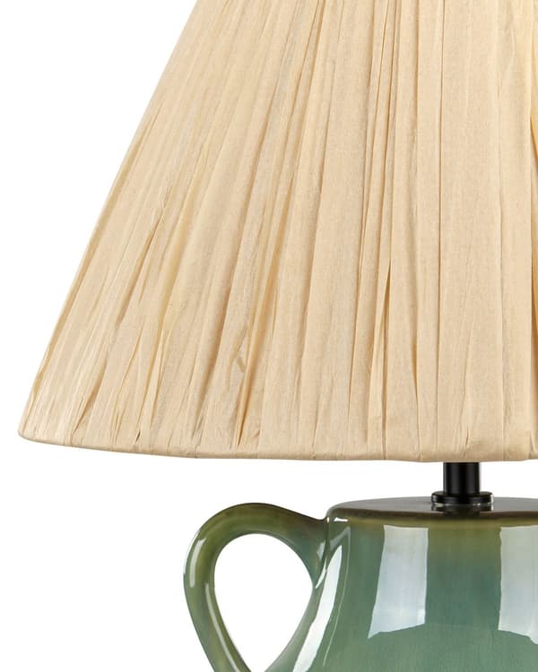 Bordslampa Grön och Vit Keramik 53 cm Naturlig Pappersskärm Sängbord Vardagsrum Sovrum Belysning