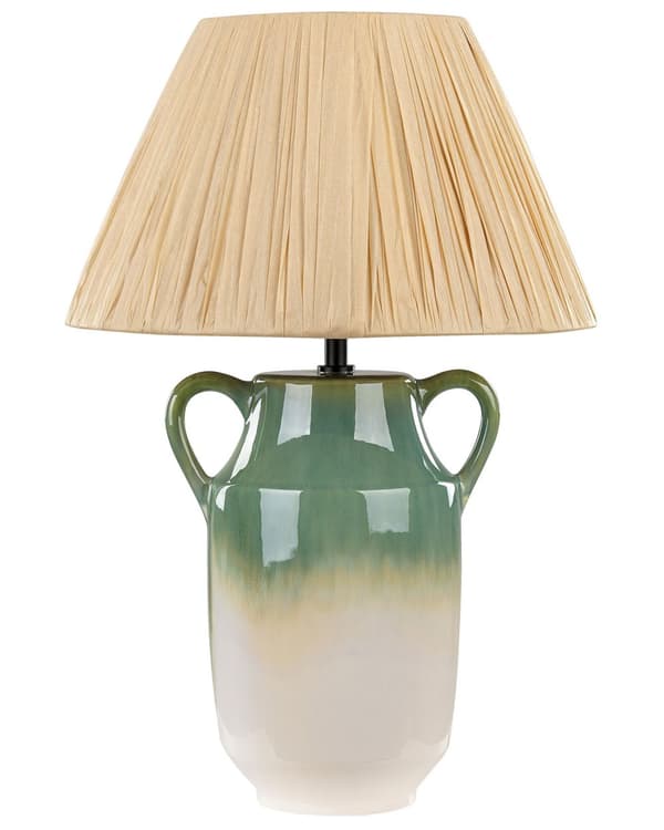 Bordslampa Grön och Vit Keramik 53 cm Naturlig Pappersskärm Sängbord Vardagsrum Sovrum Belysning