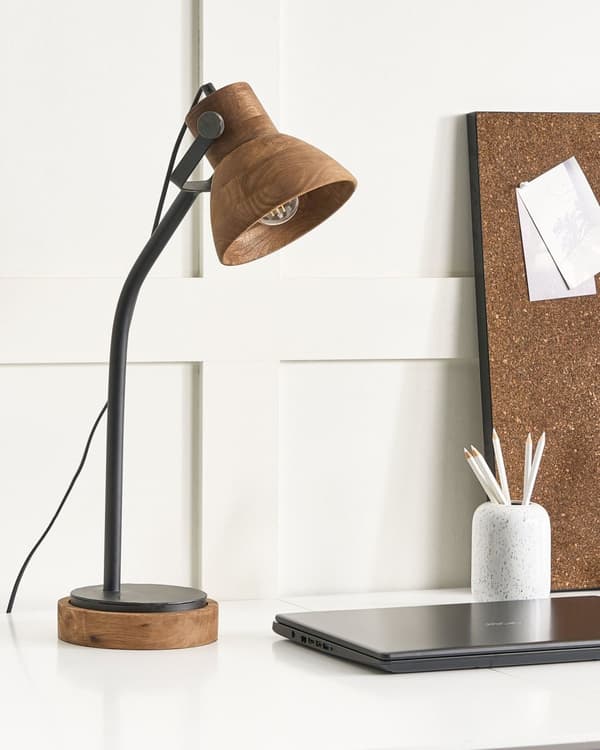 Skrivbordslampa Mörkt Mangoträ med Svart Träskärm Klassisk Design Modern heminredning Belysning Vardagsrum Sovrum Kontor
