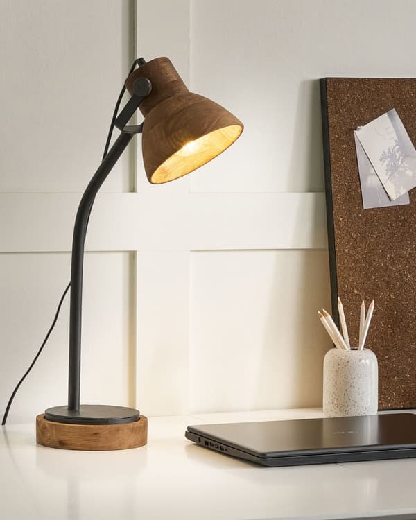 Skrivbordslampa Mörkt Mangoträ med Svart Träskärm Klassisk Design Modern heminredning Belysning Vardagsrum Sovrum Kontor