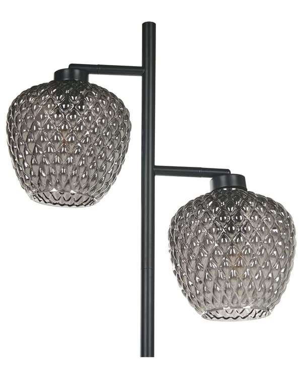 Golvlampa Grå och svart järnbas Rökta glasskärmar 2 belysningspunkter Heminredningstillbehör Belysning