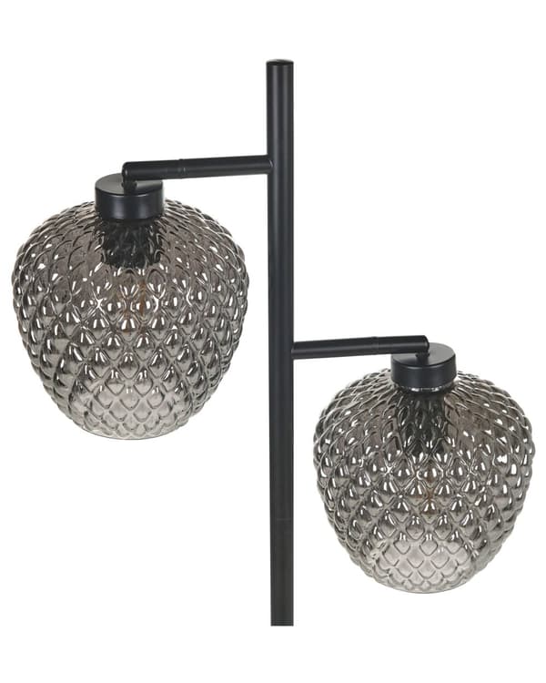 Golvlampa Grå och svart järnbas Rökta glasskärmar 2 belysningspunkter Heminredningstillbehör Belysning