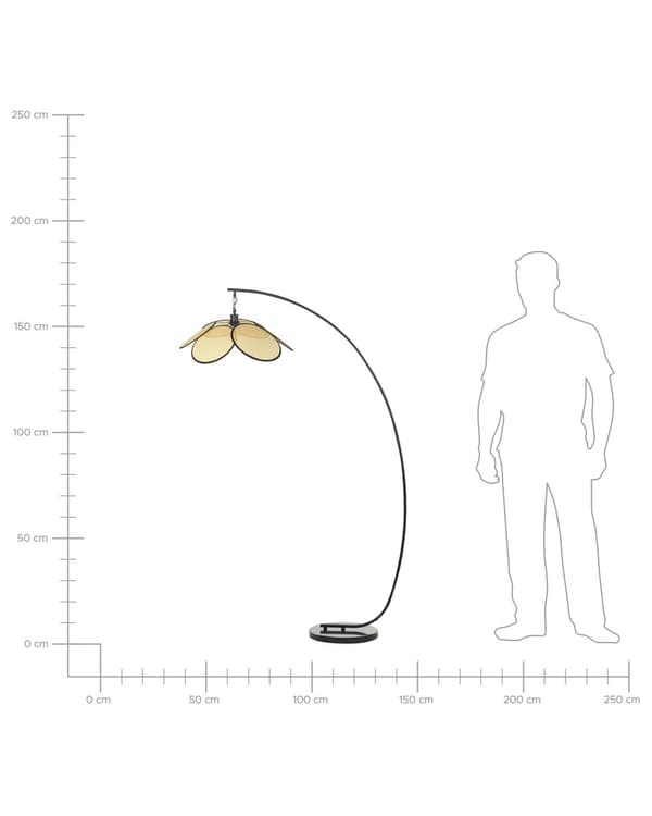 Golvlampa Svart Metall Stående Bågformad Lampa med Pappersskärm med Rottingeffekt Vardagsrum Sovrum
