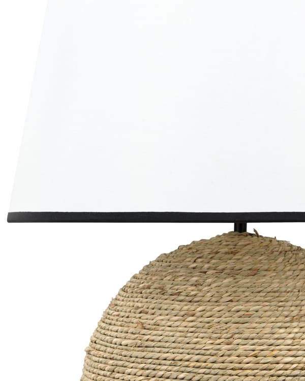 Bordslampa Sockel i Naturligt Rep av Halm Vit skärm i Tyg Vardagsrum Sovrum Hall