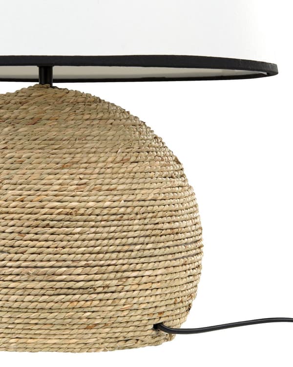 Bordslampa Sockel i Naturligt Rep av Halm Vit skärm i Tyg Vardagsrum Sovrum Hall