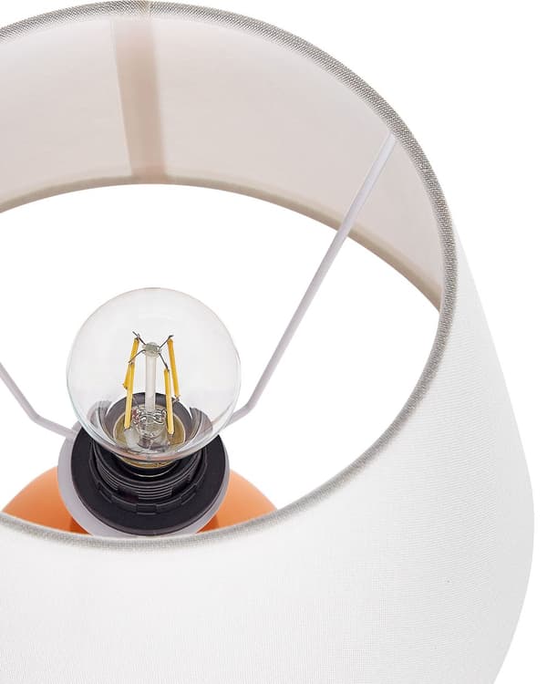 Bordslampa Orange Keramisk Sockel Linne Trumformad Skärm Minimalistisk Design