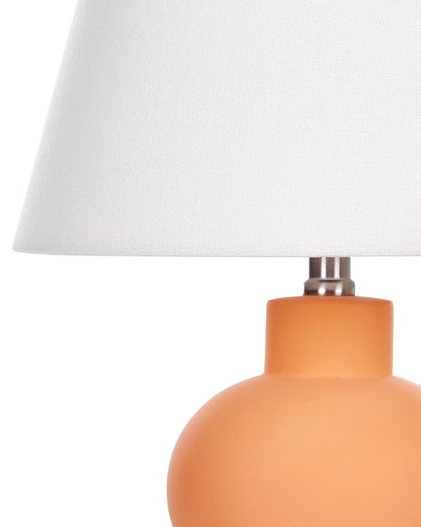 Bordslampa Orange Keramisk Sockel Linne Trumformad Skärm Minimalistisk Design