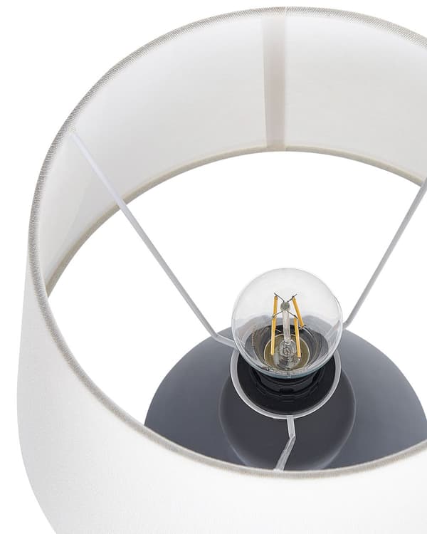 Bordslampa Grå Keramik Sockel Linne Trumformad Skärm Minimalistisk Design