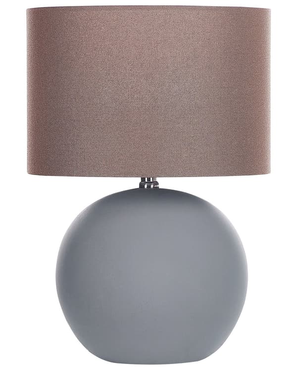 Bordslampa Vit keramikfot Linne Trumformad skärm Rund bas Design