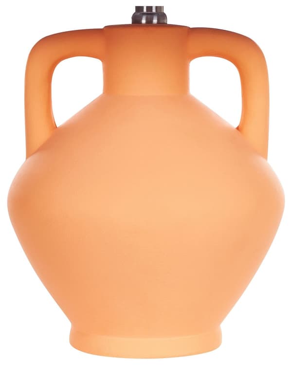 Bordslampa Sockel i orange keramik Trumformad skärm i linne Minimalistisk design