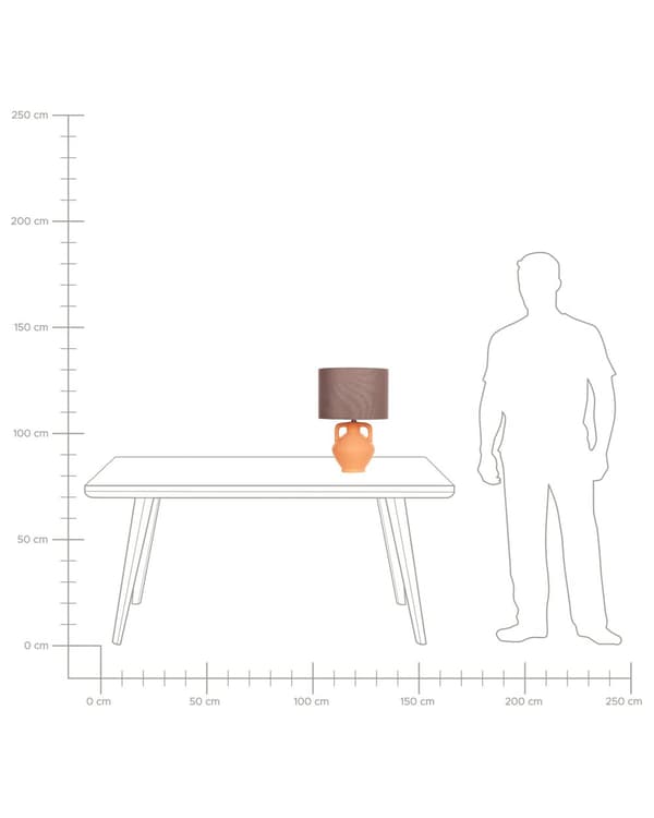 Bordslampa Sockel i orange keramik Trumformad skärm i linne Minimalistisk design