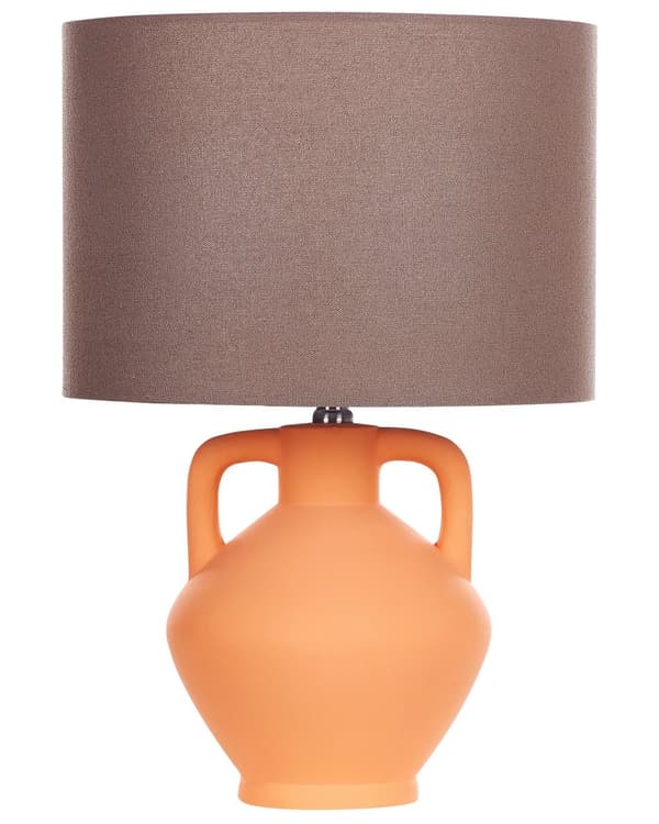 Bordslampa Sockel i orange keramik Trumformad skärm i linne Minimalistisk design