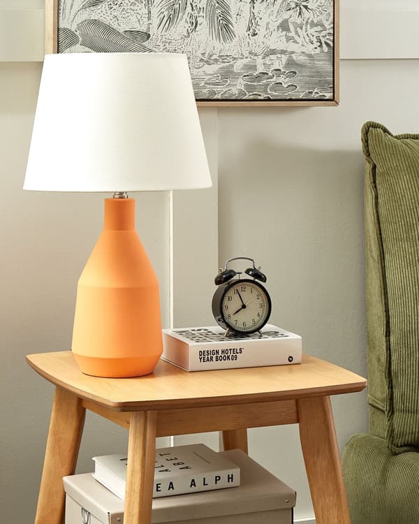 Bordslampa Orange Keramisk Bas Linne Skärm 53 cm Tyg Trumformad Vit Sängbord Vardagsrum Sovrum Belysning Traditionell