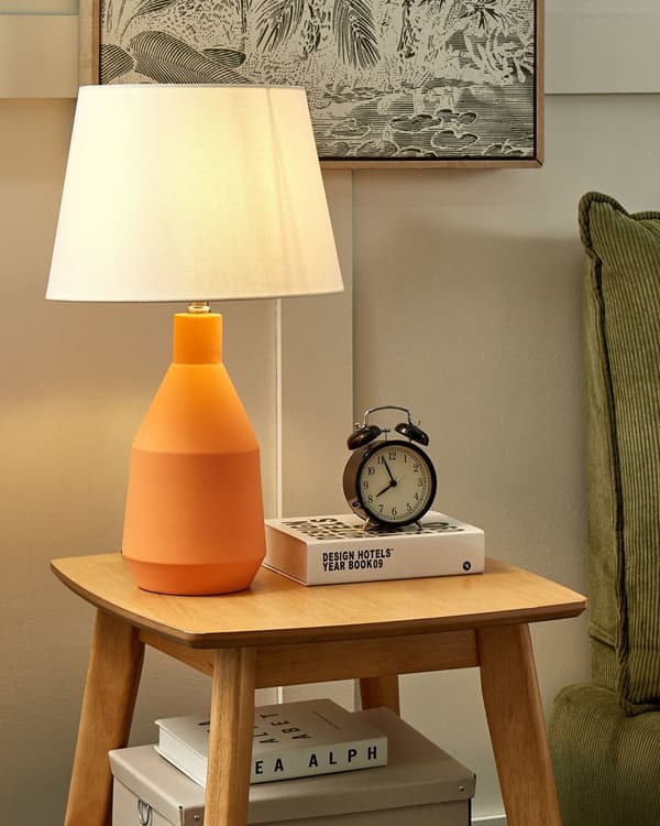 Bordslampa Orange Keramisk Bas Linne Skärm 53 cm Tyg Trumformad Vit Sängbord Vardagsrum Sovrum Belysning Traditionell