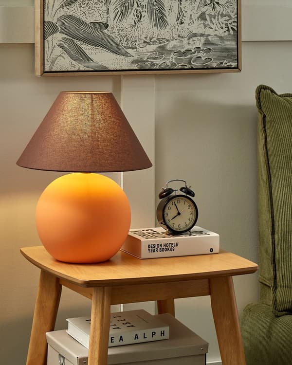 Bordslampa Orange keramik Linneskärm 41 cm Tyg Trumformad Nattduksbord Vardagsrum Sovrum Belysning Traditionell Design