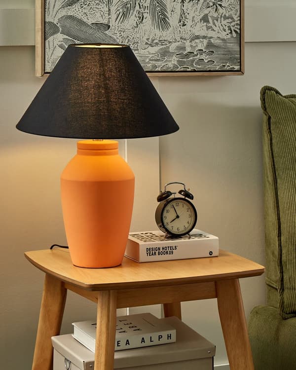 Bordslampa Orange Keramisk Bas Linne Skärm 52 cm Tyg Trumma Svart Sängbord Vardagsrum Sovrum Belysning Traditionell