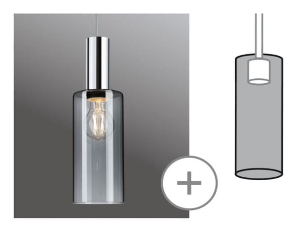 Paulmann 95607, Kjøkken, Restaurant, Innendørs, Lysegrå, Glass, Cylinder, Taklampe