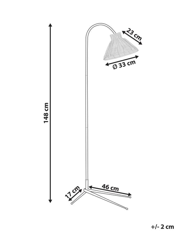 Golvlampa Naturlig Rotting 148 cm Metall Svart Ben Justerbar Skärm Boho Traditionell Stil Vardagsrum Sovrum