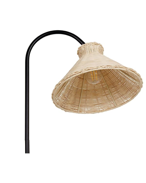 Golvlampa Naturlig Rotting 148 cm Metall Svart Ben Justerbar Skärm Boho Traditionell Stil Vardagsrum Sovrum