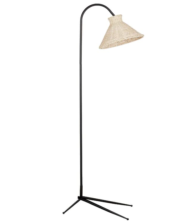 Golvlampa Naturlig Rotting 148 cm Metall Svart Ben Justerbar Skärm Boho Traditionell Stil Vardagsrum Sovrum