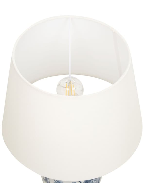 Nattduksbordslampa Vit och Blå Porslinsfot med Linneskärm Trumformad 54 cm Klassisk Stil Vardagsrum Sovrum
