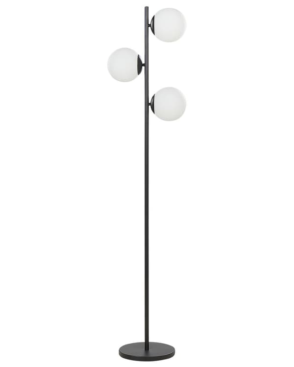 Golvlampa Svart Metall 15 x 15 x 153 cm Ljus Belysning 3 Runda Globformade Skärmar Vit Modern