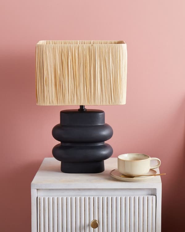 Bordslampa Svart och Naturlig Keramik Pappersmassa Rektangulär Lampskärm Minimalistisk Design Sovrum Vardagsrum