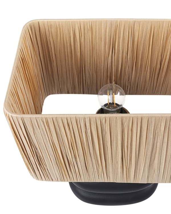 Bordslampa Svart och Naturlig Keramik Pappersmassa Rektangulär Lampskärm Minimalistisk Design Sovrum Vardagsrum