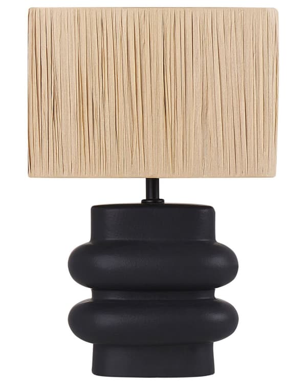 Bordslampa Svart och Naturlig Keramik Pappersmassa Rektangulär Lampskärm Minimalistisk Design Sovrum Vardagsrum
