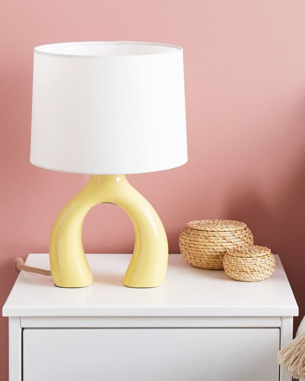 Bordslampa Gul Keramik Polyester Bomull Trumformad Skärm Halvrund Lampfot Minimalistisk Design
