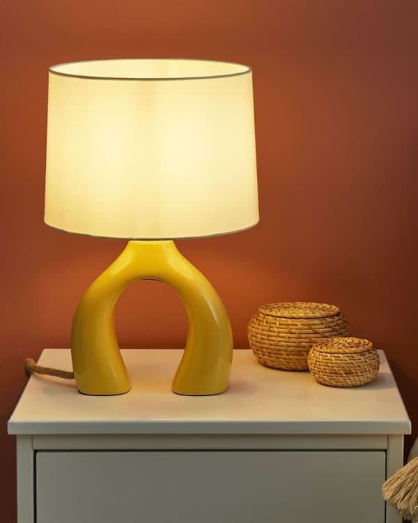Bordslampa Gul Keramik Polyester Bomull Trumformad Skärm Halvrund Lampfot Minimalistisk Design