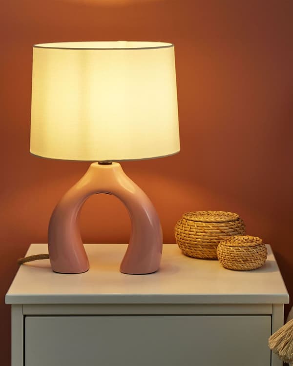 Bordslampa Rosa Keramik Polyester Bomull Trumformad Skärm Halvrund Lampfot Minimalistisk Design