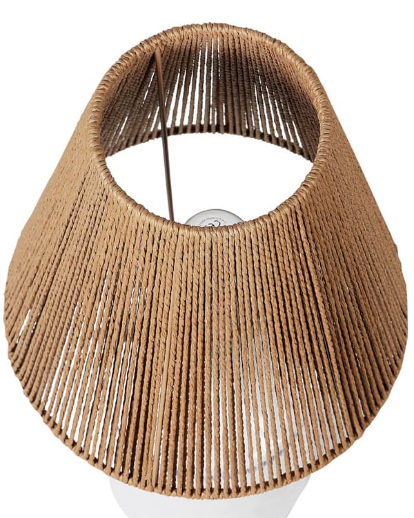 Bordslampa Vit keramik 24 x 24 x 51 cm Naturlig flätad papperskonskärm Sängbord Vardagsrum Sovrum Belysning
