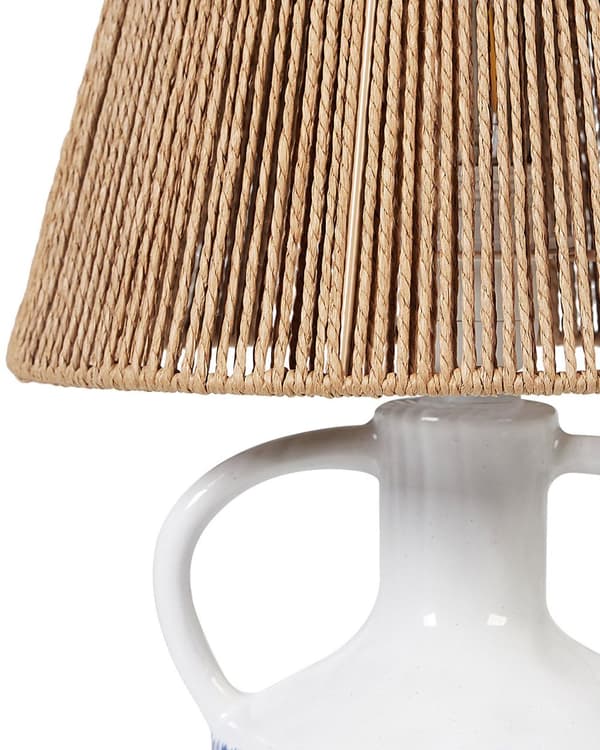 Bordslampa Vit keramik 24 x 24 x 51 cm Naturlig flätad papperskonskärm Sängbord Vardagsrum Sovrum Belysning