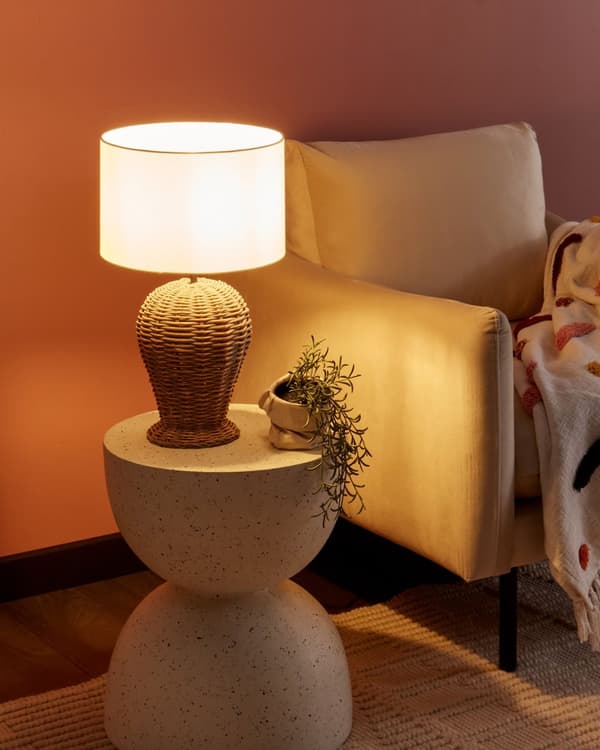 Bordslampa Rotting Ljus Tygskärm 30 x 30 x 49 cm Naturlig Nattduksbordslampa Ambientbelysning Boho Rustik stil Vardagsrum Sovrum